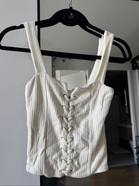 NWOT Reformation Ribbed Lace-Up Cream Tank Top
